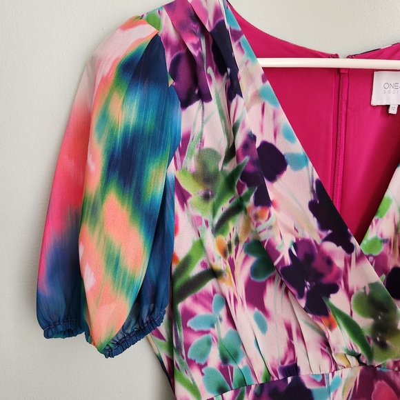 One33 Social Ruched Floral Print Crepe de Chine Dress Size 12 - Picture 6 of 12